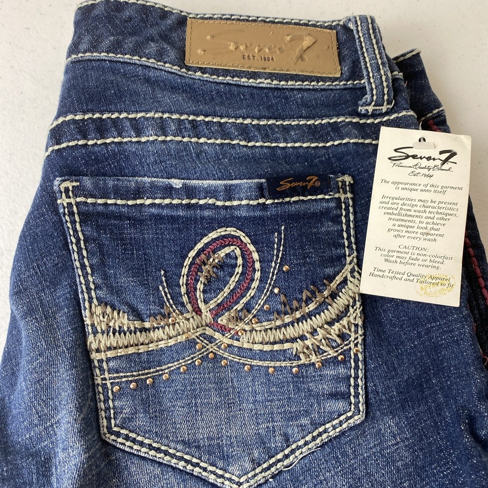 Seven‎ 7 NWT Women's Jeans Studded Pockets Embroidery Wide Leg Size 8 - Picture 10 of 13